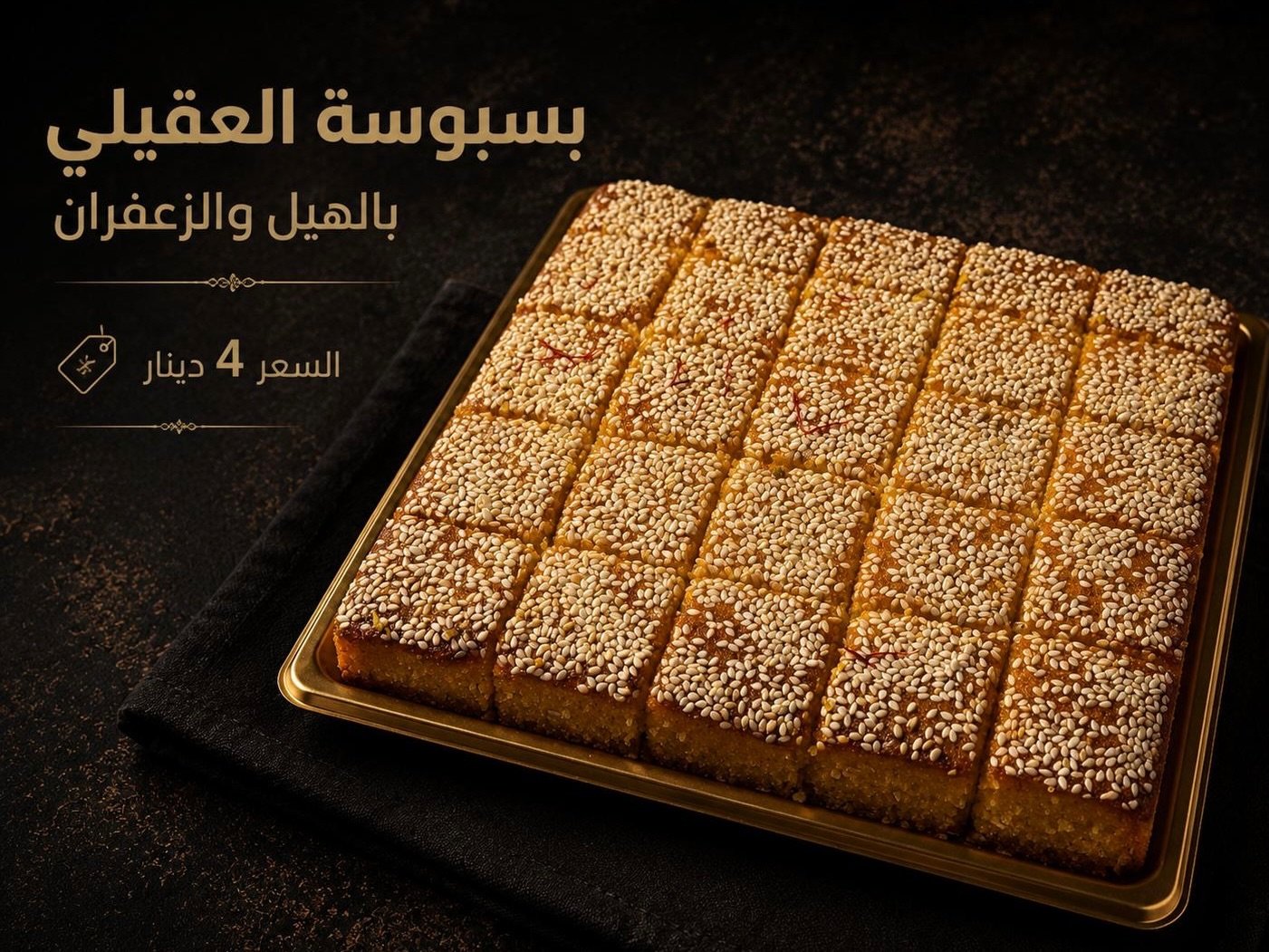 بسبوسة العقيلي بالهيل والزعفران